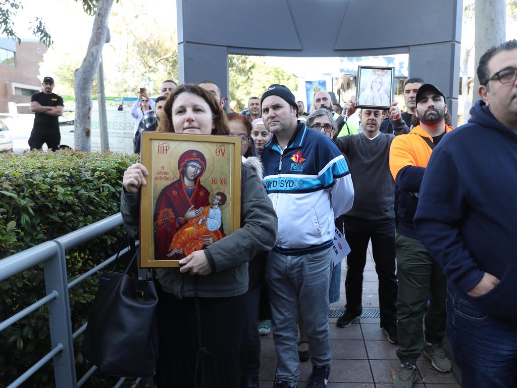 Protesters outside KIIS fm confront a station executive asking for Kyle to be sacked .picture John Grainger