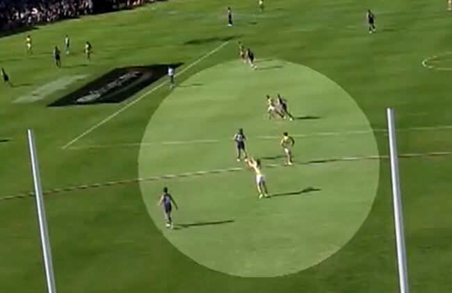 Shocking footage has emerged of Ty Vickery attempting a mark 80m off the ball.