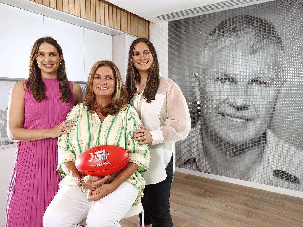 Anita and daughters Chelsea and Danielle at the Danny Frawley Centre. Picture: Michael Klein