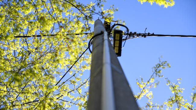 The excavator struck power lines, leaving 84 homes without power.