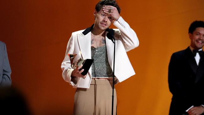 Harry Styles accepts the Album Of The Year award for “Harry's House”. Photo: Getty