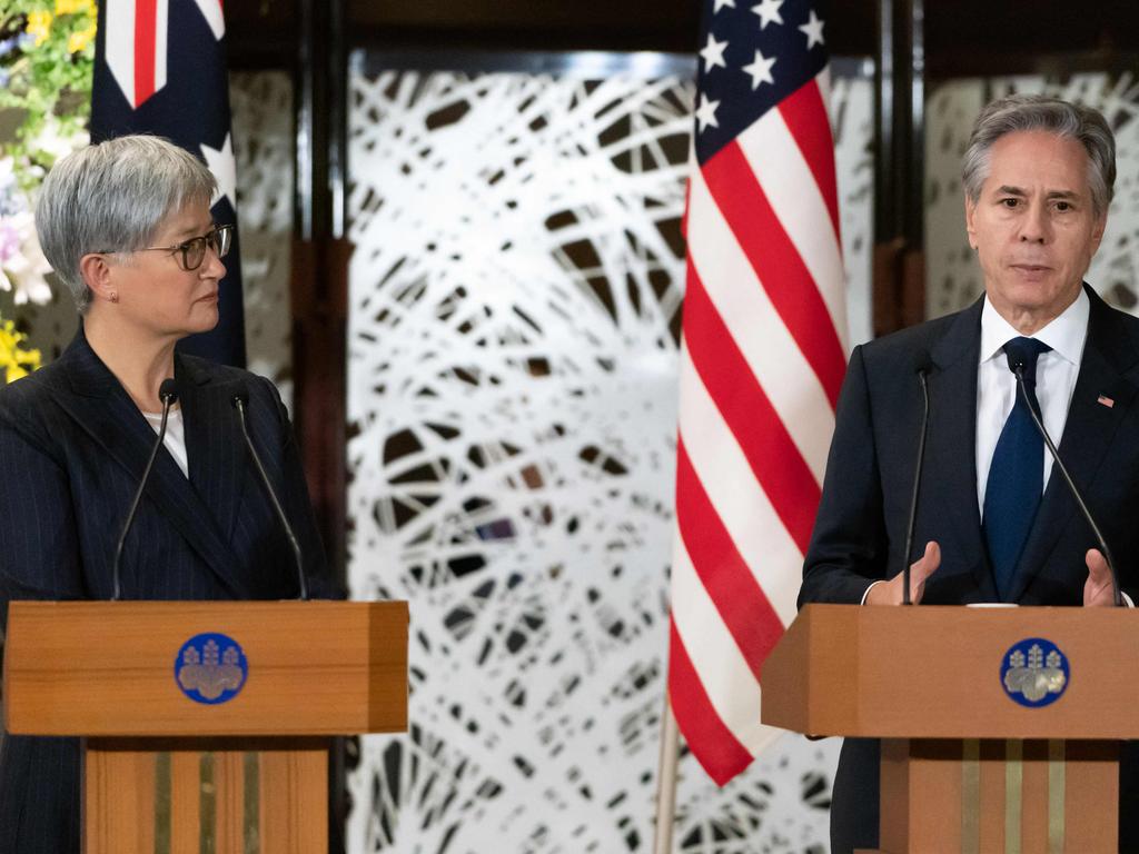 Foreign Affairs Minister Penny Wong with US Secretary of State Anthony Blinken last month. Picture: Tomohiro Ohsumi (AFP)