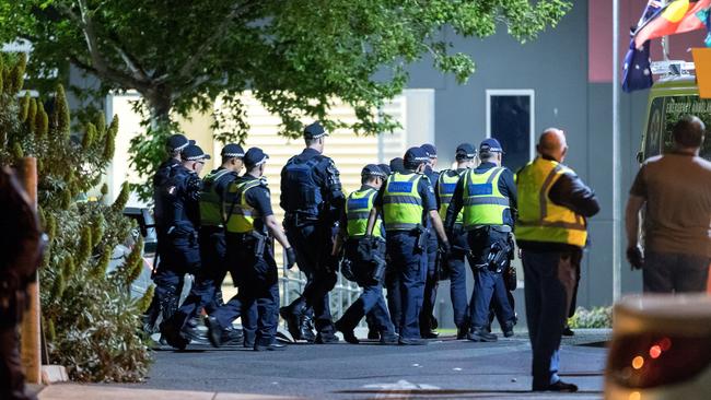 Police prepare to the Parkville centre following teen inmate riots in November. Picture: Mark Dadswell