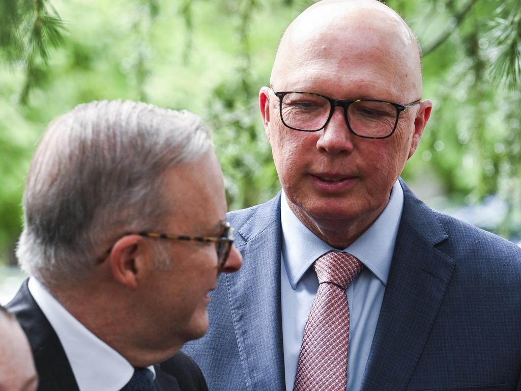 CANBERRA, AUSTRALIA, NewsWire Photos. FEBRUARY 6, 2024: Leader of the Opposition Peter Dutton and  Prime Minister Anthony Albanese attend a Ecumenical service to commemorate the commencement of Parliament for 2024 at St Andrews Presbyterian church in Canberra. Picture: NCA NewsWire / Martin Ollman