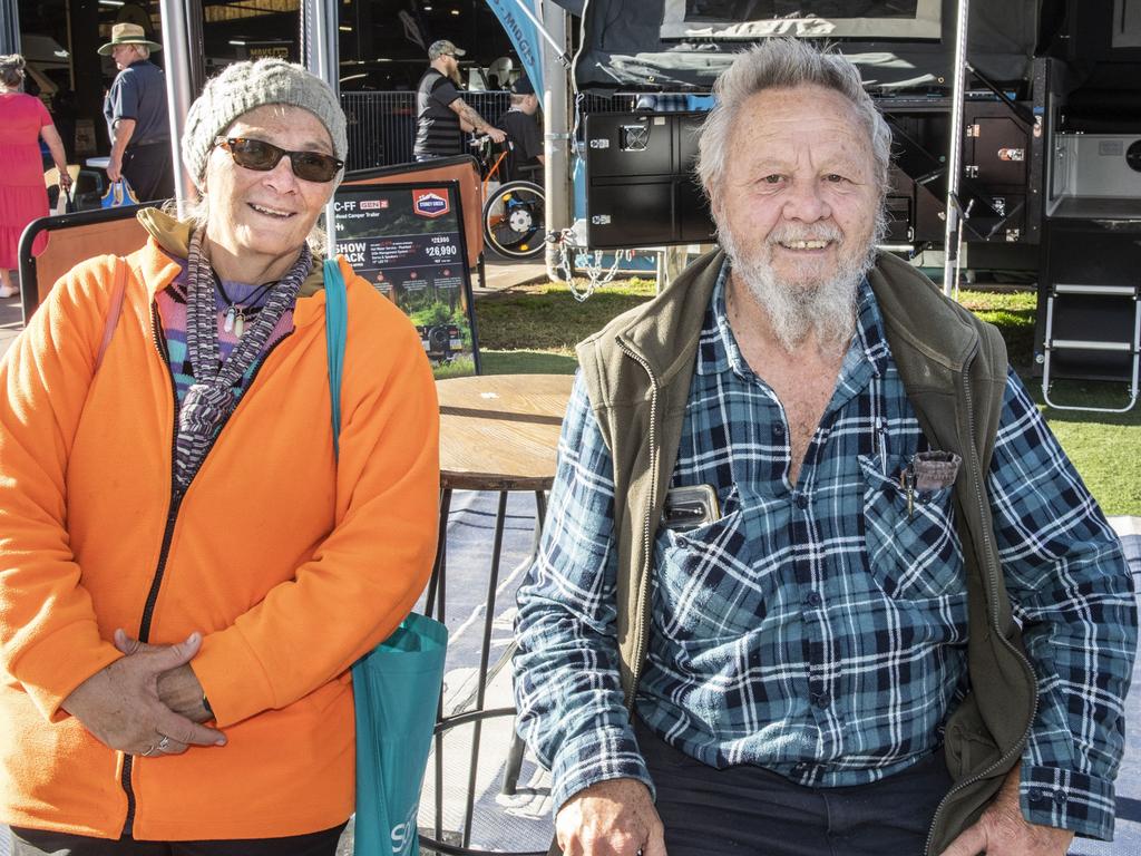 Margaret and Trevor Flynn at the Queensland Outdoor Adventure Expo, Toowoomba Showgrounds. Friday, July 29, 2022. Picture: Nev Madsen.