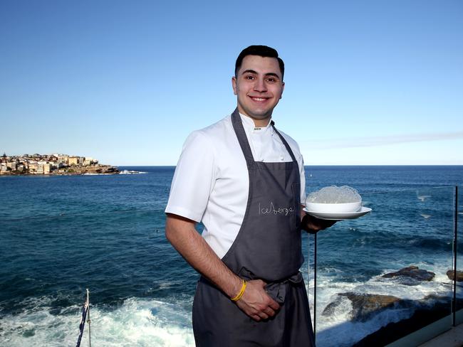 Pastry chef Frankie Ferrante on the balcony of Bondi Icebergs, a favourite haunt of celebrities.