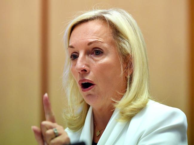 Former Australia Post CEO Christine Holgate appears before a Senate inquiry into changes at Australia Post, at Parliament House in Canberra, Tuesday, April 13, 2021. (AAP Image/POOL/Mick Tsikas) NO ARCHIVING