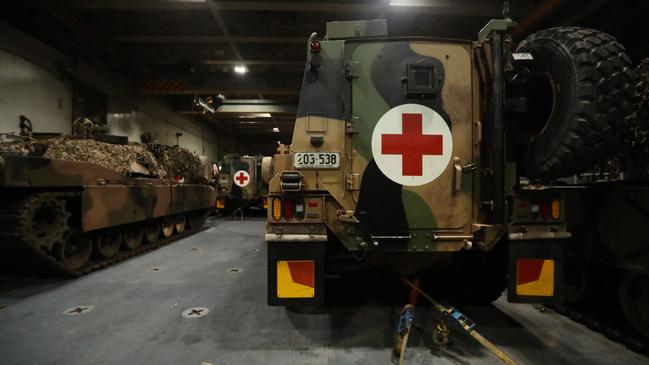 Inside the HMAS Adelaide ahead of Exercise Keris Woomera, the first bilateral amphibious activity exercise between the Australian Defence Force and Indonesian National Armed Forces. Picture: Zizi Averill