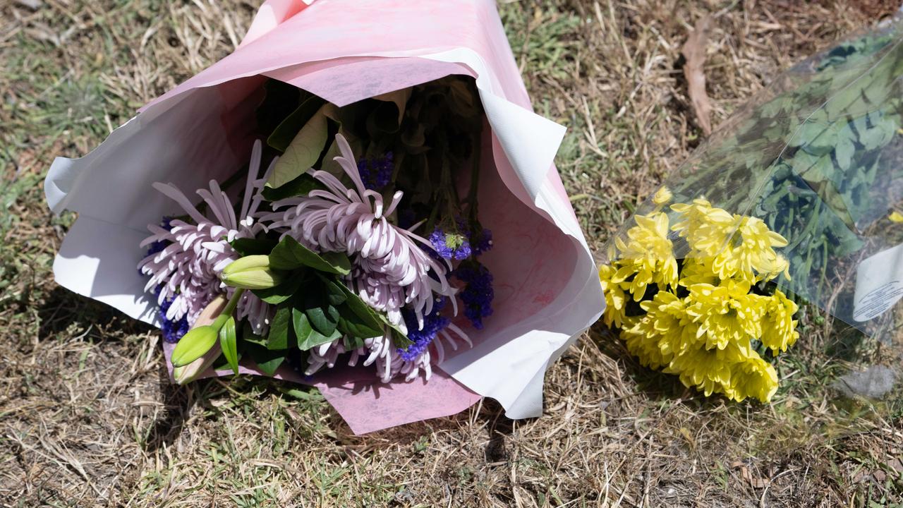 Flowers left at the scene of the alleged hit-run. (The Advertiser/ Morgan Sette)