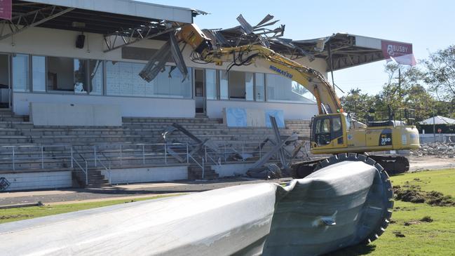 Work on the demolition of the Jack Crow Stand at Rockhampton's Browne Park started on July 17, 2024. Photo: Pam McKay