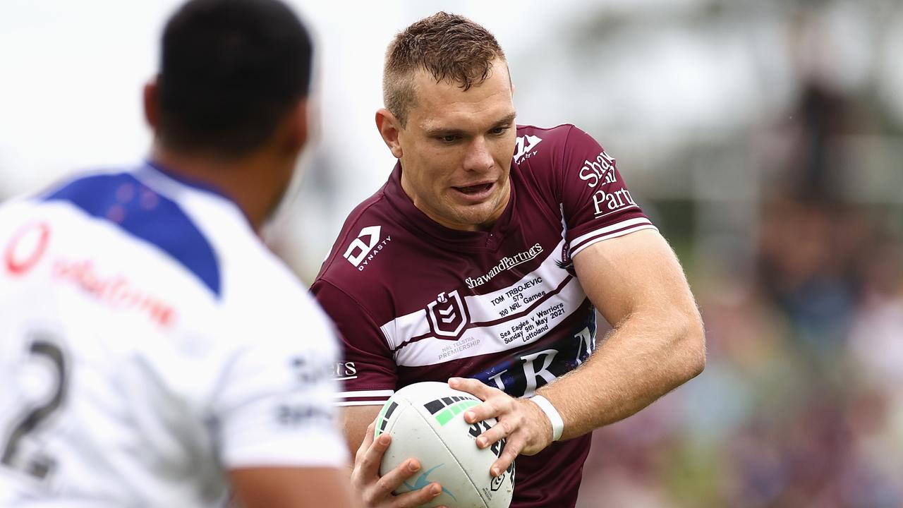 Tom Trbojevic of the Sea Eagles runs the ball.