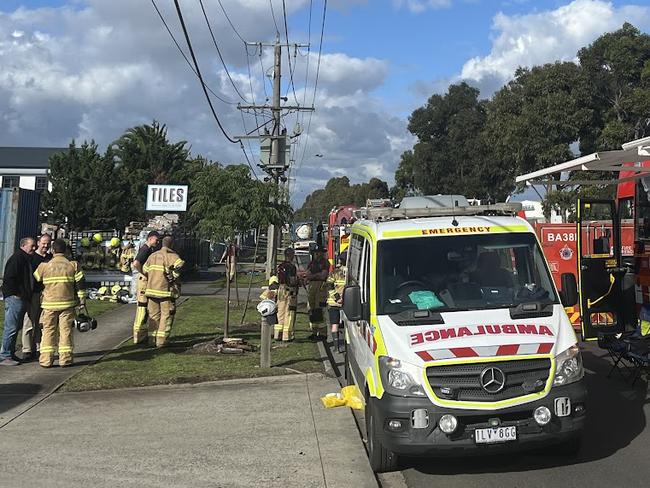 About 100L of arsenic spilled from the container of a truck on Somerville Rd in Sunshine West at 11.15am on Friday. Picture: Nilsson Jones