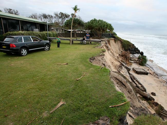 Belongil Beach has been ripped apart big seas.