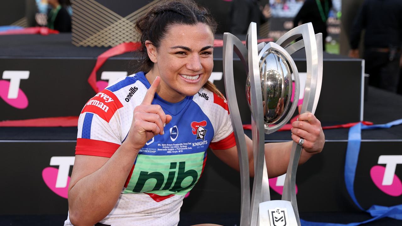 Millie Boyle was all smiles after winning a premeriship with the Knights. Picture: Cameron Spencer/Getty Images