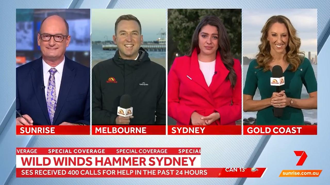 A Channel 7 news cross featuring Sunrise host David Koch and three reporters.