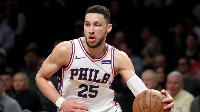 NEW YORK, NY — JANUARY 31: Ben Simmons #25 of the Philadelphia 76ers looks down the court in the third quarter against the Brooklyn Nets during their game at Barclays Center on January 31, 2018 in the Brooklyn borough of New York City. NOTE TO USER: User expressly acknowledges and agrees that, by downloading and or using this photograph, User is consenting to the terms and conditions of the Getty Images License Agreement. Abbie Parr/Getty Images/AFP == FOR NEWSPAPERS, INTERNET, TELCOS & TELEVISION USE ONLY ==