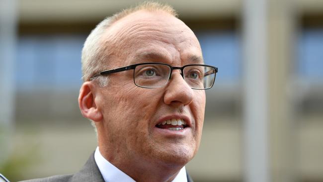 NSW Opposition Leader Luke Foley speaks to the media outside the Supreme Court in Sydney, Friday, April 13, 2018. The subcontractor building the Sydney light rail is seeking an extra $1.1 billion, claiming the NSW government induced it to enter the agreement on a false premise. Acciona Infrastructure Australia, in its statement of claim filed in the NSW Supreme Court, says Transport for NSW engaged in "misleading or deceptive conduct" resulting in additional costs to the builder of more than $1.1 billion. (AAP Image/Joel Carrett) NO ARCHIVING