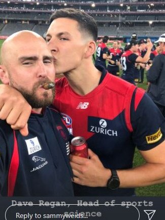 Sam Weideman didn't play in the grand final but he still joined the party.