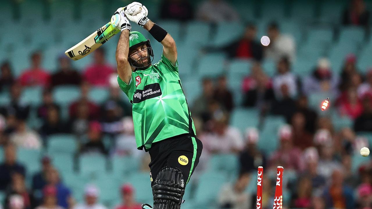 Glenn Maxwell is bowled by Sean Abbott as the wickets fell regularly for the Stars at Sydney Cricket Ground. Picture: Getty Images