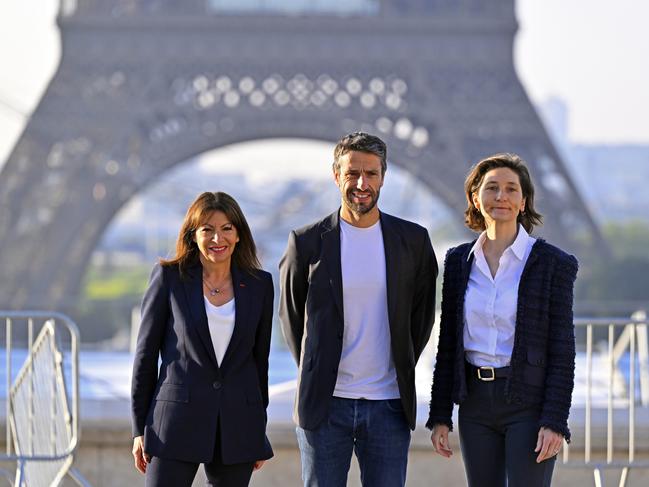 Paris City Mayor Anne Hidalgo, Paris 2024 President Tony Estanguet and Amelie Oudea-Castera, Minister of National Education Youth Sports And Olympic And Paralympic Games. Picture: Getty Images