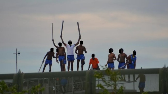 Youths rioting on top of a building at Cleveland Youth Detention Centre in 2016. Picture: Domanii Cameron