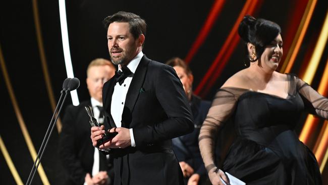 Ian Meadows from RFDS accepts the Logie Award for Best Drama Program. Picture: Getty