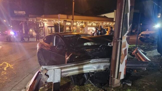 A drink driver crashed his Tesla EV at Burnside overnight. Source: SA Police