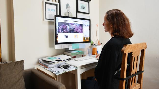 Victoria Bowes works from her home station in Adelaide, Thursday, April 2, 2020, soon after the pandemic caused a widespread lockdown across Australia. Picture: AAP Image/David Mariuz.