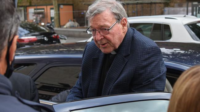 Cardinal George Pell is swamped by reporters as he returns to his Vatican apartment on September 30, 2020. Picture: Victor Sokolowicz,