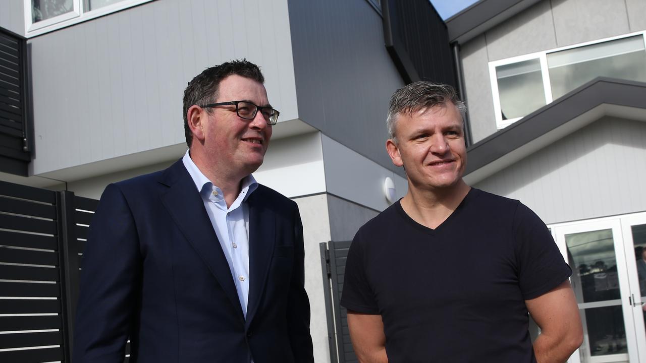 Former Victorian Premier Daniel Andrews stands alongside South Barwon MP Darren Cheeseman. Picture: Alan Barber