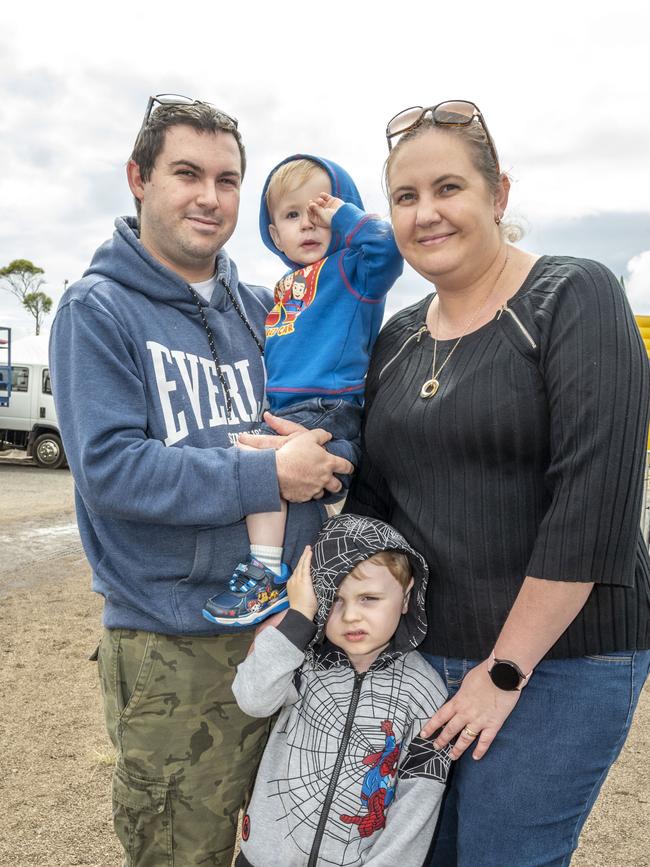 Matthew, Tyler, Karli and Jaxon Woodley at the Toowoomba Royal Show. Saturday, March 26, 2022. Picture: Nev Madsen.