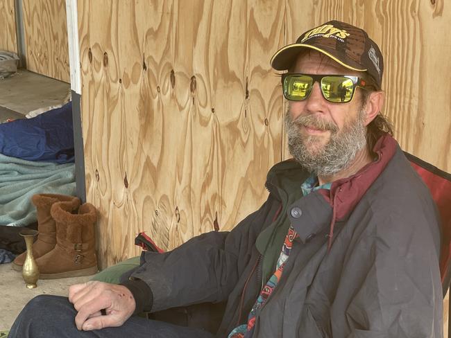 Jari Kallaste is part of a small community of people now camping out outside a shuttered business at Gympieâs Jaycee Way, opposite the cityâs Memorial Park near the CBD.