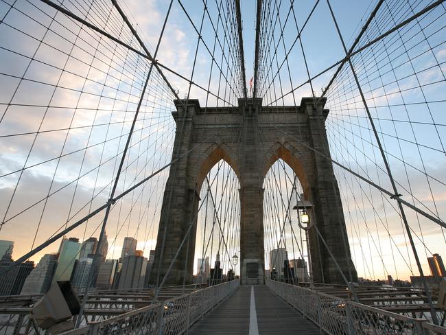 The iconic Brooklyn Bridge has become a sunset destination.