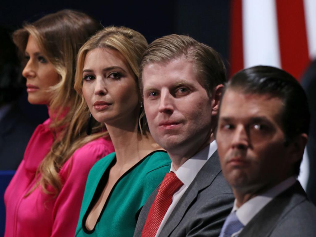 The Trump family’s support for Donald Trump during a trial over alleged hush money payments to a porn star and Playboy bunny is split along gender lines. Picture: AFP