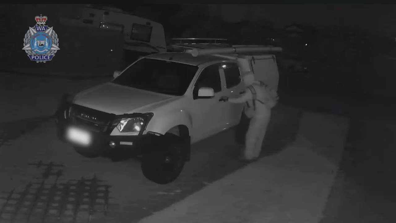 Home security cameras have captured the moment three thieves stole a ute from a Perth home. Picture: Western Australia Police