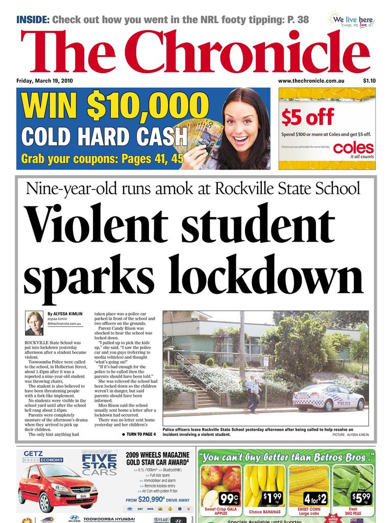 Front pages from The Toowoomba Chronicle in 2010.