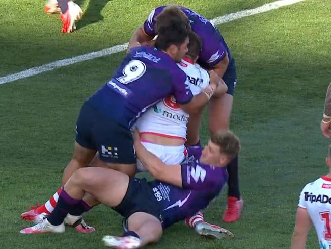 Max King's "hip drop" tackle against the Dragons.