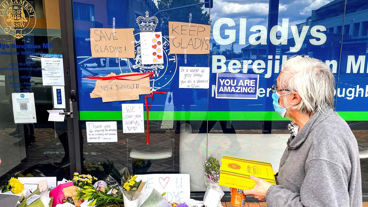 Ms Berejiklian’s office in Sydney’s Lower North Shore were plastered with notes of appreciation. Picture: David Gray/AFP.