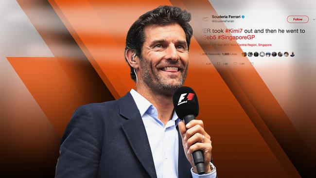 Mark Webber had a choice response for Ferrari's tweet about the Singapore GP Lap 1 crash. Original Pic: Getty Images