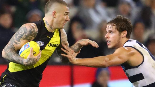 Out of my way: Dustin Martin has struck form at the right time for the Tigers. Picture: Getty Images