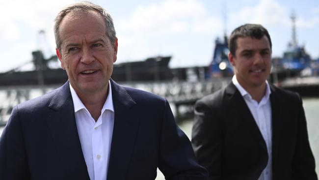 Bill Shorten on the campaign trail at Gladstone on Queensland’s central coast yesterday with Labor’s candidate in Flynn, Zac Beers. Picture: AAP