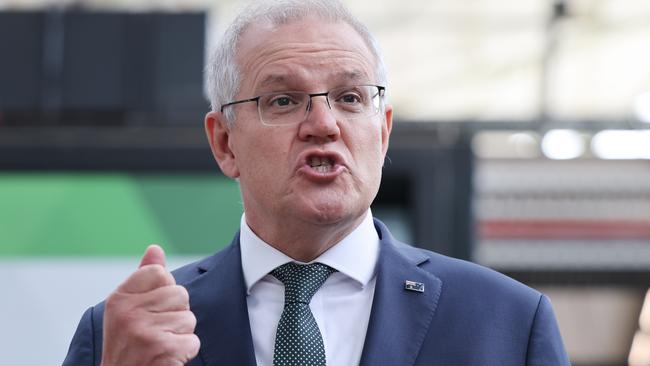 Prime Minister Scott Morrison speaks during a tour of Micro X at the Tonsley Innovation District in Adelaide. Picture: David Mariuz