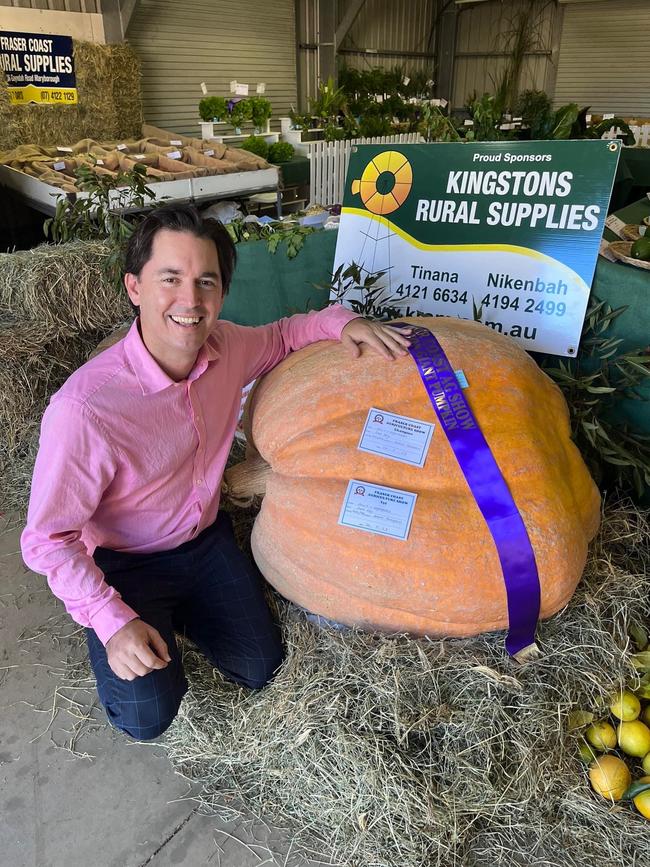 Fraser Coast Mayor George Seymour with the Fraser Coast Show's biggest pumpkin.