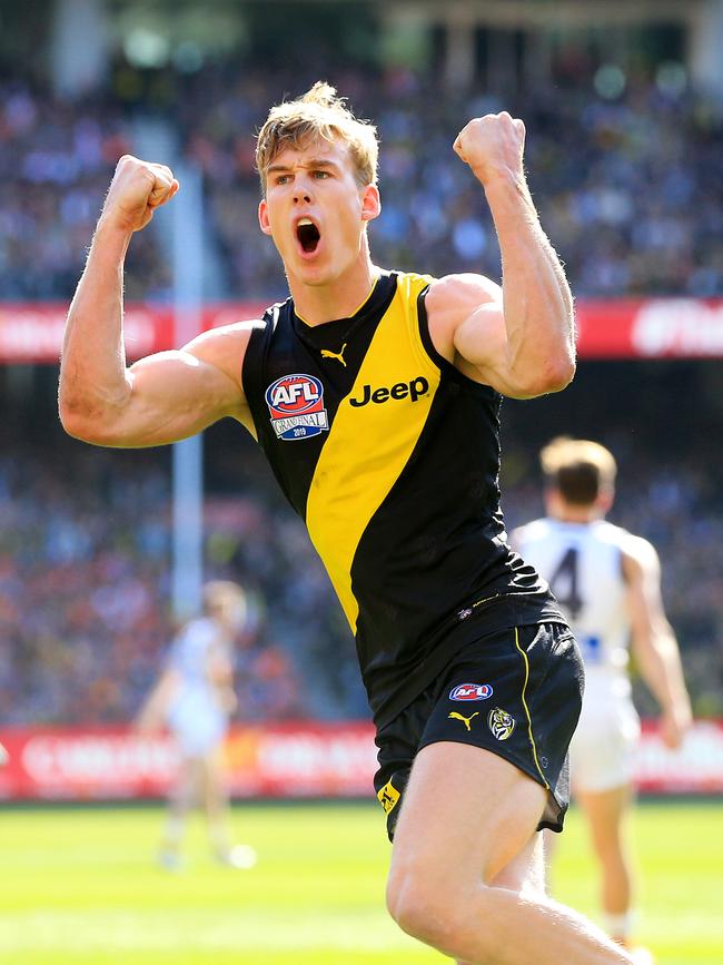 Tom Lynch celebrates a goal. Picture: Mark Stewart