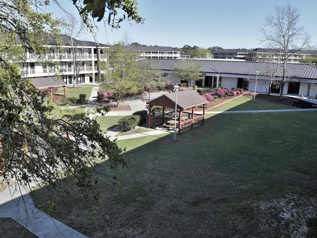The courtyard and barracks at Naval Air Station Pensacola in Florida where a fatal shooting has taken place. Picture: AFP
