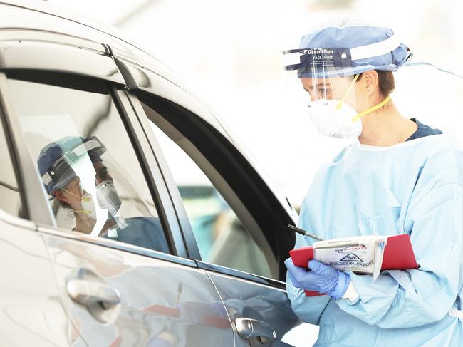 Medical staff administer COVID-19 tests at the Bondi drive-through COVID-19 testing centre. Picture: Getty Images