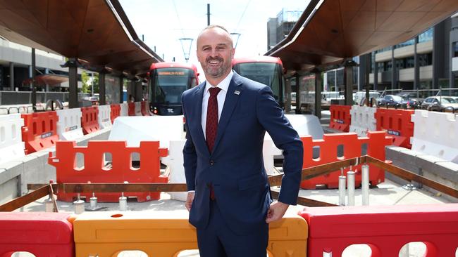 ACT Chief Minister Andrew Barr after a Canberra light rail announcement last year. ‘Benefit padding’ is used to justify public infrastructure investment. Picture Kym Smith