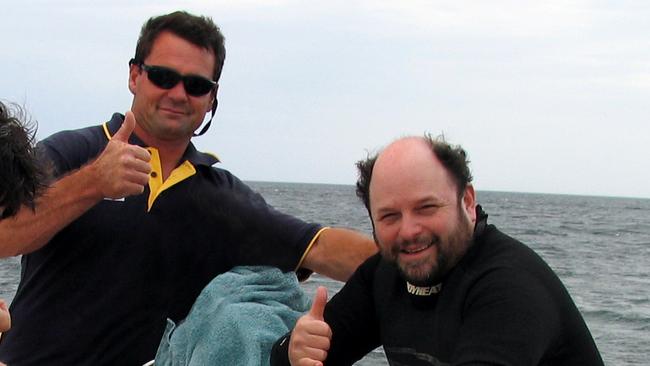 Andrew Neighbour director of Kangaroo Island Marine Tours with Seinfeld star Jason Alexander in 2007.