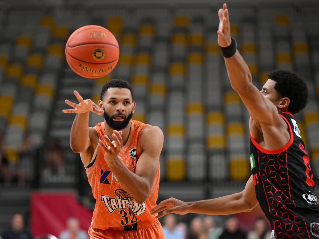 Pedro Bradshaw of the Taipans passes the ball during the 2024 NBL Blitz match between Cairns Taipans and Perth Wildcats at Gold Coast Sports and Leisure Centre on September 12, 2024 in Gold Coast, Australia. (Photo by Matt Roberts/Getty Images)