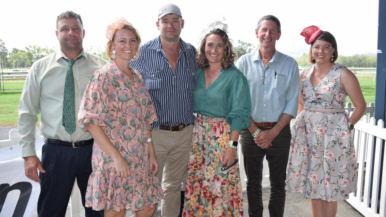 Paul and Krystal Caton, Tim and Jenna Keogh, Bill Dargel and Nikki Kelly at the St Patrick’s Day races in Rockhampton on March 12, 2022. Picture: Aden Stokes